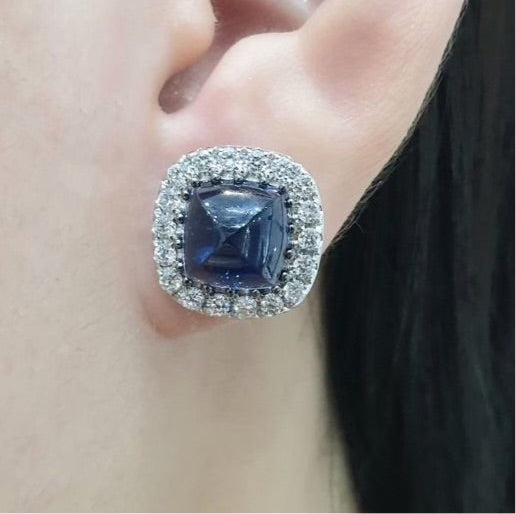 PREORDER | Sapphire Gemstones Cabochon Diamond Earrings 14kt Online Sale