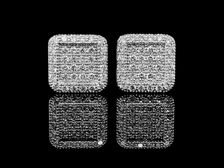 Square Paved Diamond Earrings 18kt For Cheap