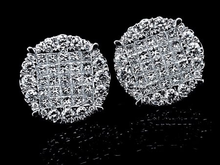 PREORDER | Round Invisible Setting Princess Statement Diamond Earrings 14kt on Sale