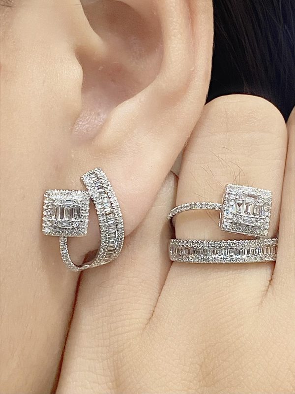 Square Baguette Creolle Diamond Jewelry Set 14kt Sale