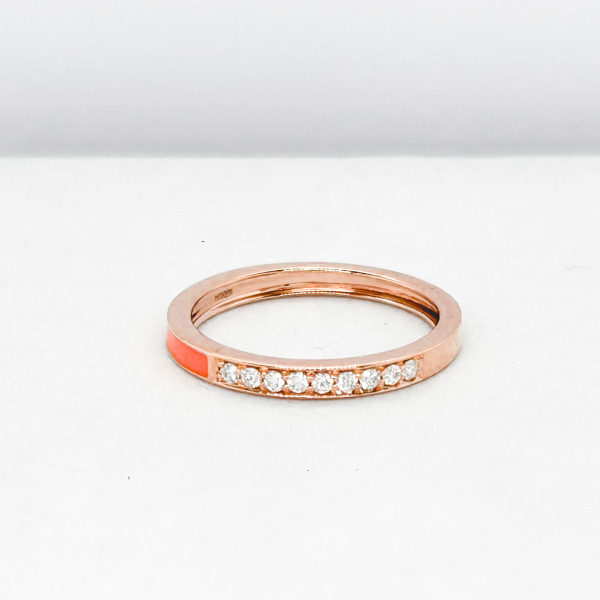 Rose Eternity Round Neon Orange Enamel Diamond Ring 18kt Online