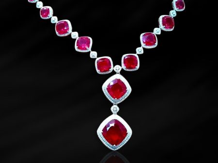 PREORDER | Grand Cushion Red Ruby Gemstones Diamond Necklace 14kt Hot on Sale