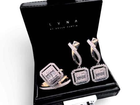 PREORDER| Square Dangling Diamond Jewelry Set 14kt For Discount