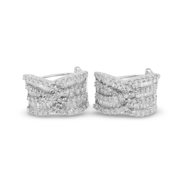 #TheSALE Cluster Round Baguette Crossover Diamond Earrings 14kt Online