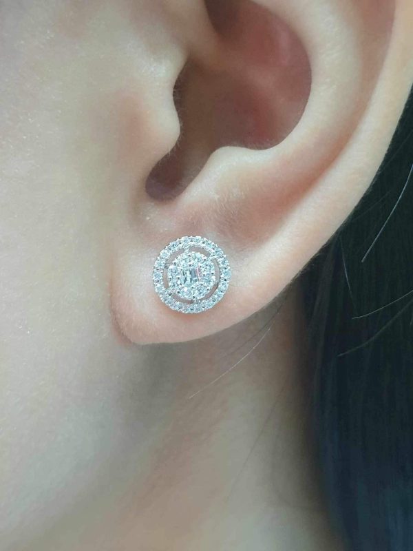 Round Dainty Halo Diamond Earrings 14kt Sale