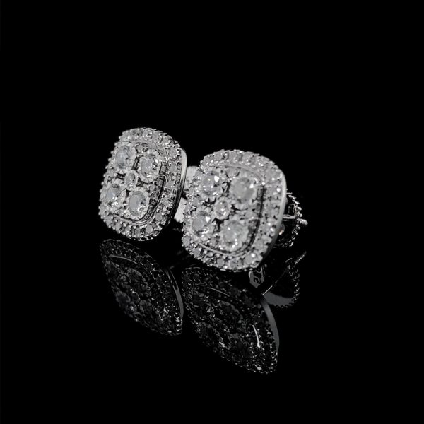 Square Halo Paved Diamond Earrings 14kt For Cheap