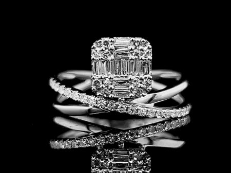 Square Crossover Diamond Ring 14kt For Cheap