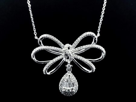 Ribbon Paved Deco Diamond Necklace 14kt on Sale