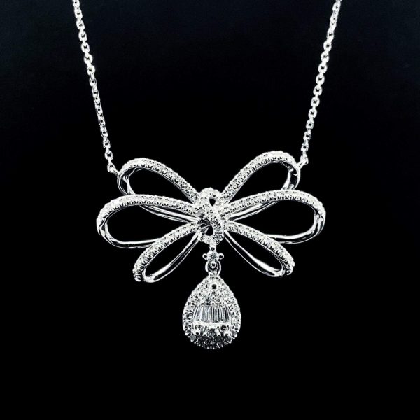 Ribbon Paved Deco Diamond Necklace 14kt on Sale