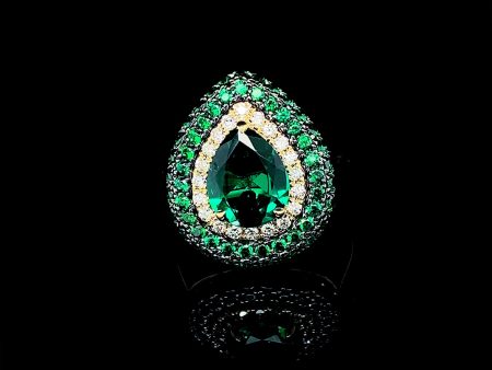 PREORDER | Teardrop Green Emerald Gemstones Diamond Ring 14kt Online