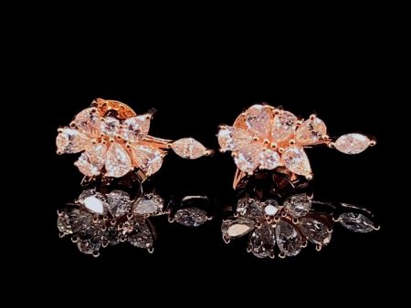 Rose Golden Pear Leaf Cluster Diamond Earrings 18kt For Cheap