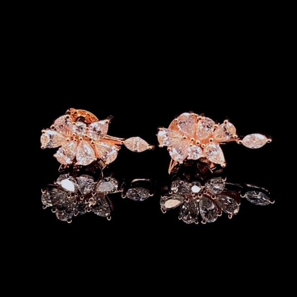 Rose Golden Pear Leaf Cluster Diamond Earrings 18kt For Cheap