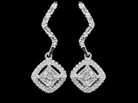 Square Curved Dangling Diamond Earrings 14kt on Sale