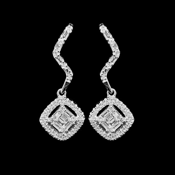 Square Curved Dangling Diamond Earrings 14kt on Sale