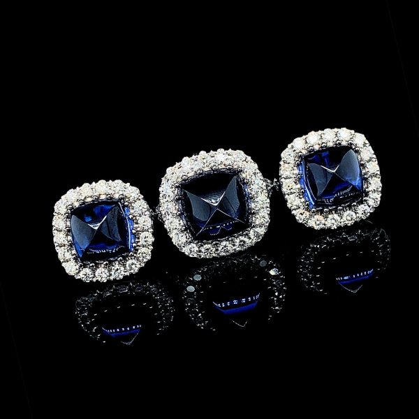 PREORDER | Sapphire Gemstones Cabochon Diamond Jewelry Set 14kt Online Hot Sale