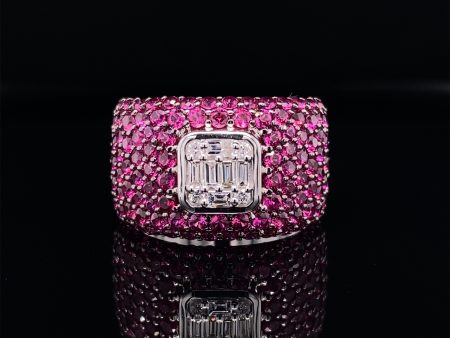 PREORDER | Square Baguette Red Ruby Gemstones Diamond Ring 14kt Online Sale