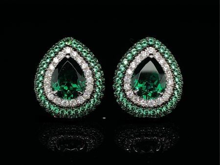 PREORDER | Teardrop Green Emerald Paved Gemstones Diamond Earrings 14kt For Discount