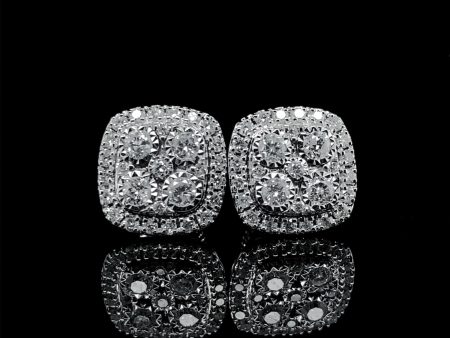 Square Halo Paved Diamond Earrings 14kt For Cheap