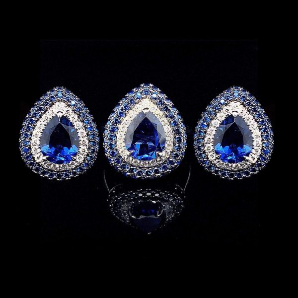 PREORDER | Teardrop Sapphire Paved Diamond Jewelry Set 14kt on Sale