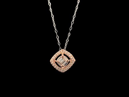 Rose Cushion Halo Paved Diamond Necklace 14kt Online now