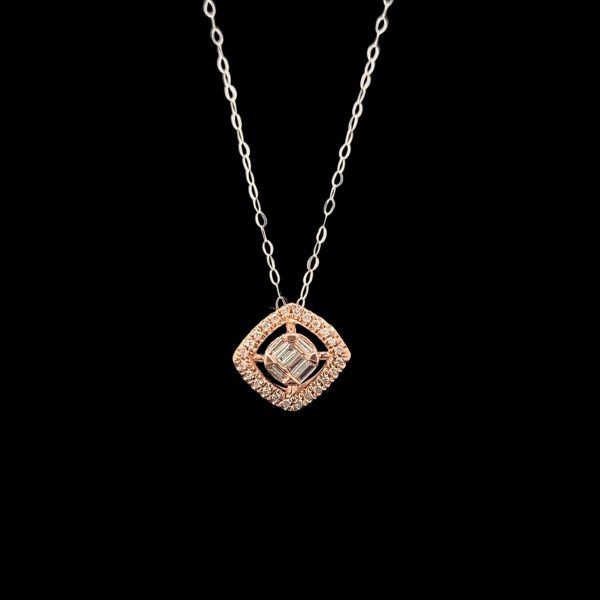 Rose Cushion Halo Paved Diamond Necklace 14kt Online now