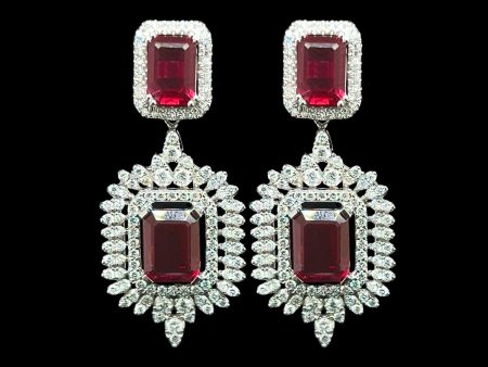 Ruby Gemstones Statement Dangling Diamond Earrings 14kt Cheap