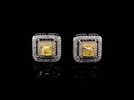 PREORDER | Square Halo Yellow Stud Colored Diamond Earrings 14kt For Discount