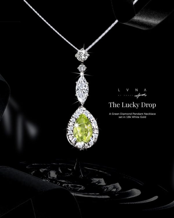 “The Lucky Drop” | A LVNA Signatures Green Diamond Necklace Pendant set in 18kt White Gold Hot on Sale