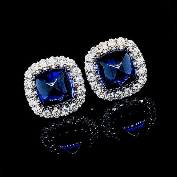 PREORDER | Sapphire Gemstones Cabochon Diamond Earrings 14kt Online Sale