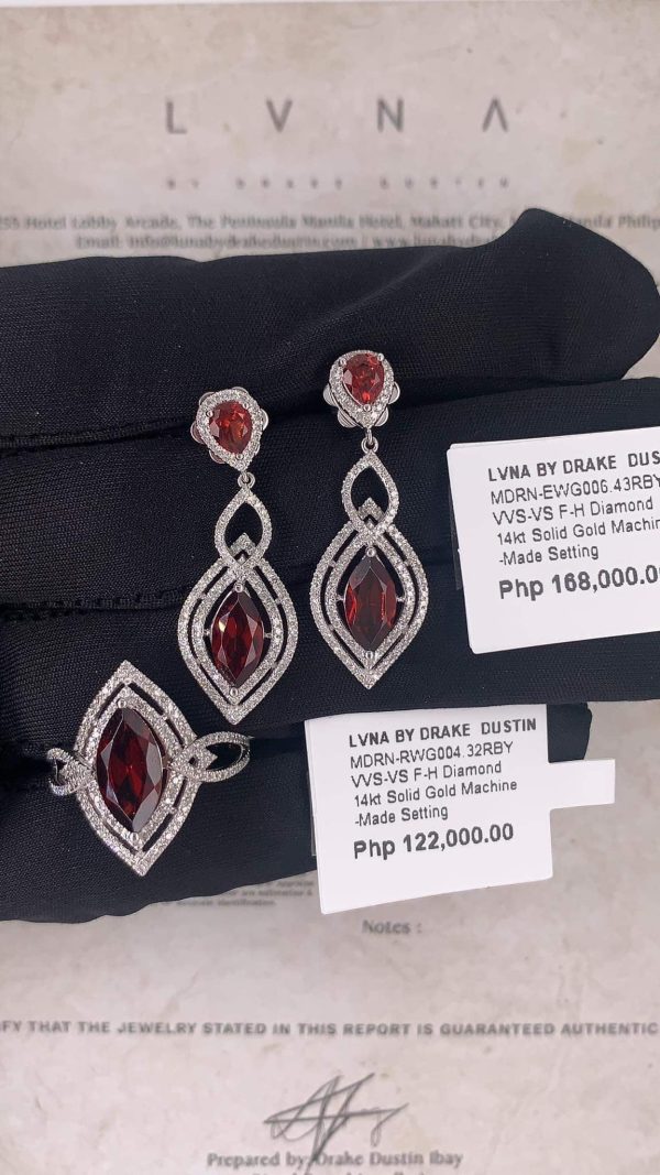 Ruby Gemstones Dangling Diamond Jewelry Set 14kt Online now