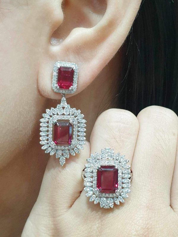 Ruby Gemstones Statement Diamond Jewelry Set 14kt Cheap