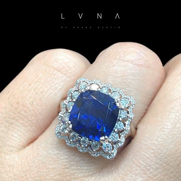 PREORDER | Sapphire Gemstones Halo Diamond Studded Ring 14kt Online now