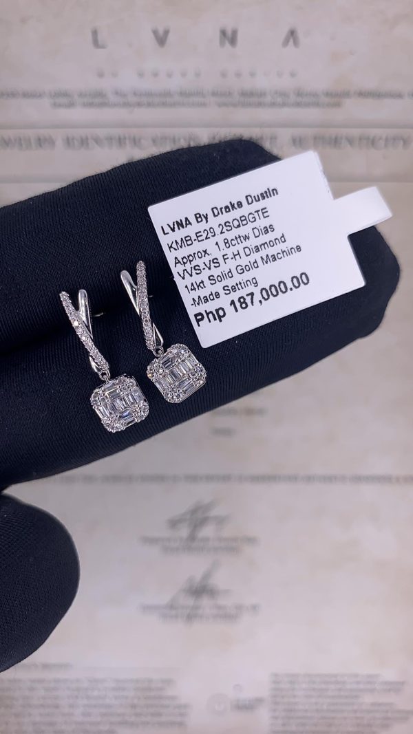 Square Paved Dangling Diamond Earrings 14kt Discount