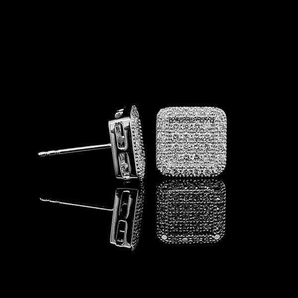 Square Paved Diamond Earrings 18kt For Cheap