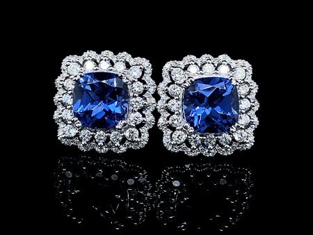 PREORDER | Sapphire Gemstones Halo Stud Diamond Earrings 14kt For Discount