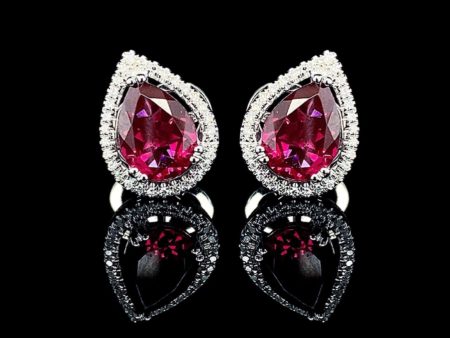 PREORDER | Teardrop Red Ruby Stud Gemstones Diamond Earrings 14kt Online