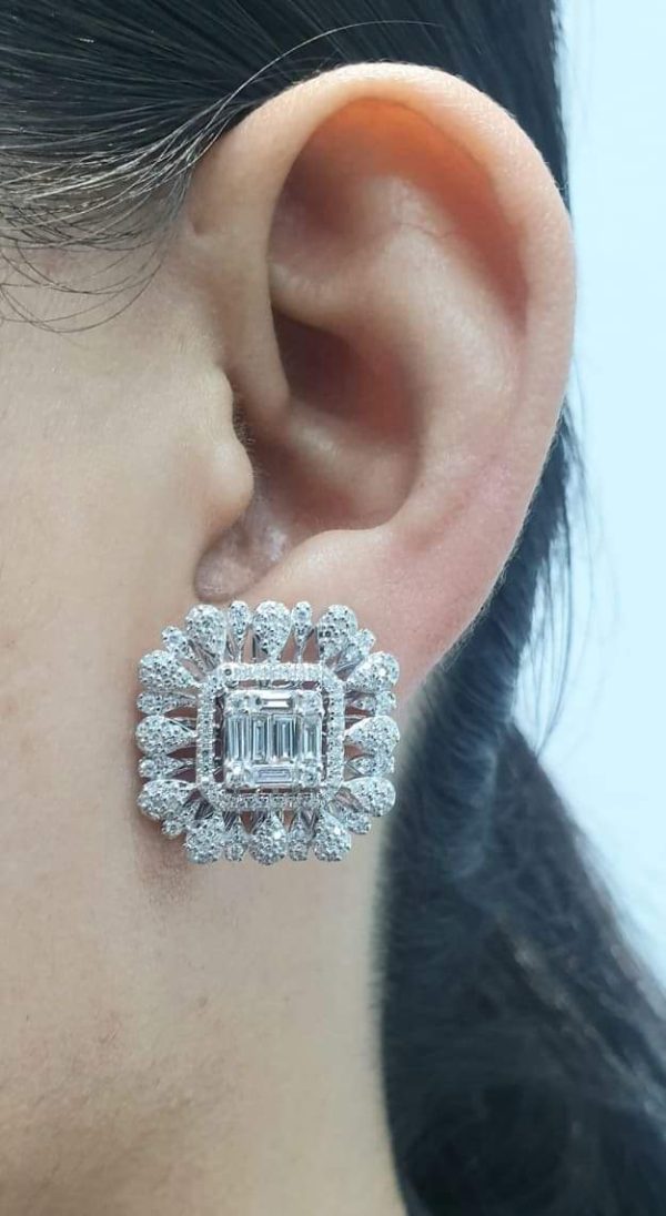 PREORDER | Square Floral Statement Diamond Earrings 14kt Fashion