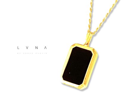 #GOLD2024 | 18K Golden Black Onyx Bar Pendant Necklace Rope Chain 17.5” Fashion