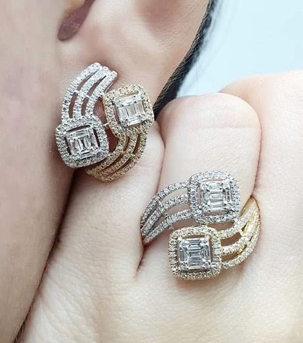 PREORDER| Multi-Tone Cushion Crossover Diamond Jewelry Set 14kt Online now