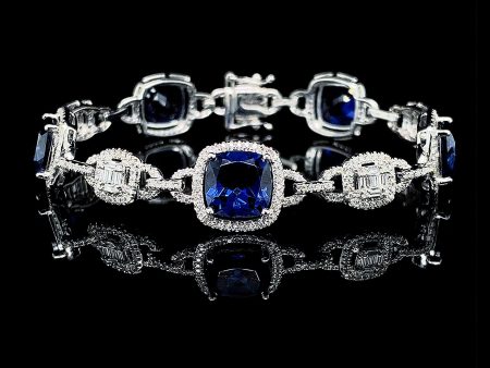 PREORDER | Sapphire Gemstones Cushion Diamond Bracelet 14kt For Cheap