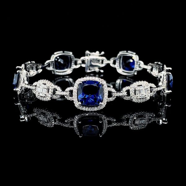 PREORDER | Sapphire Gemstones Cushion Diamond Bracelet 14kt For Cheap