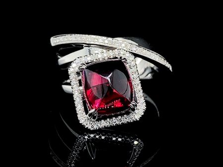 Red Ruby Cabochon Gemstones Statement Diamond Ring 14kt Fashion