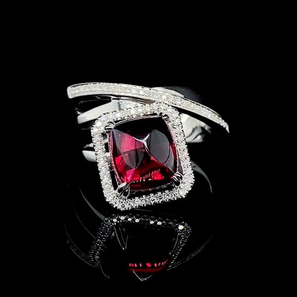 Red Ruby Cabochon Gemstones Statement Diamond Ring 14kt Fashion