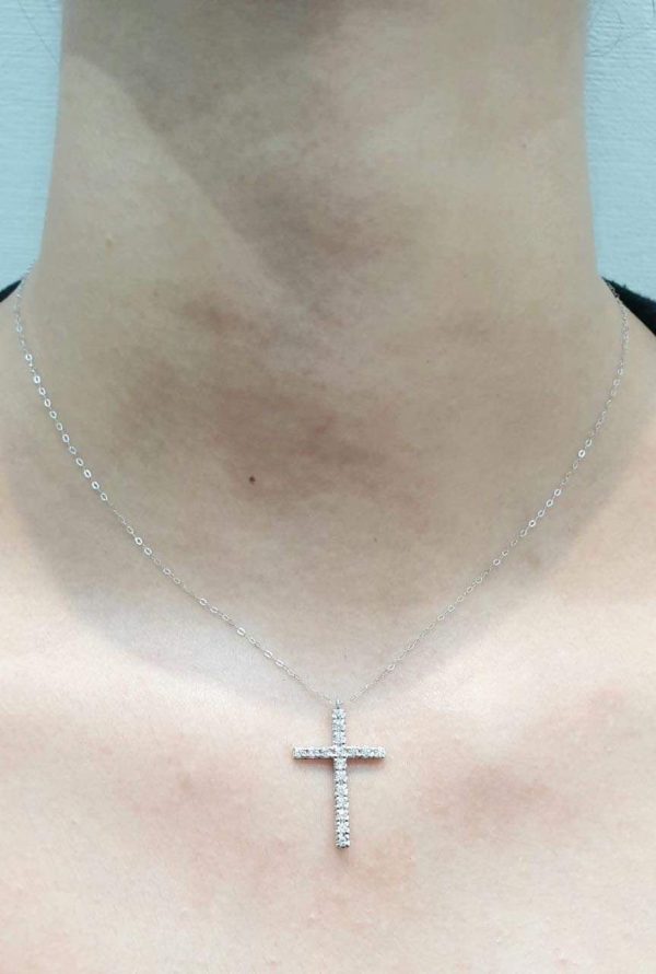 PREORDER | White Cross Diamond Necklace 18kt For Cheap