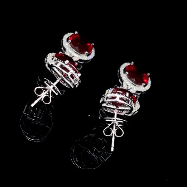 Red Ruby Oval Dangling Gemstones Diamond Earrings 14kt Sale