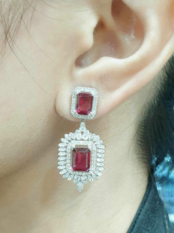 Ruby Gemstones Statement Dangling Diamond Earrings 14kt Cheap