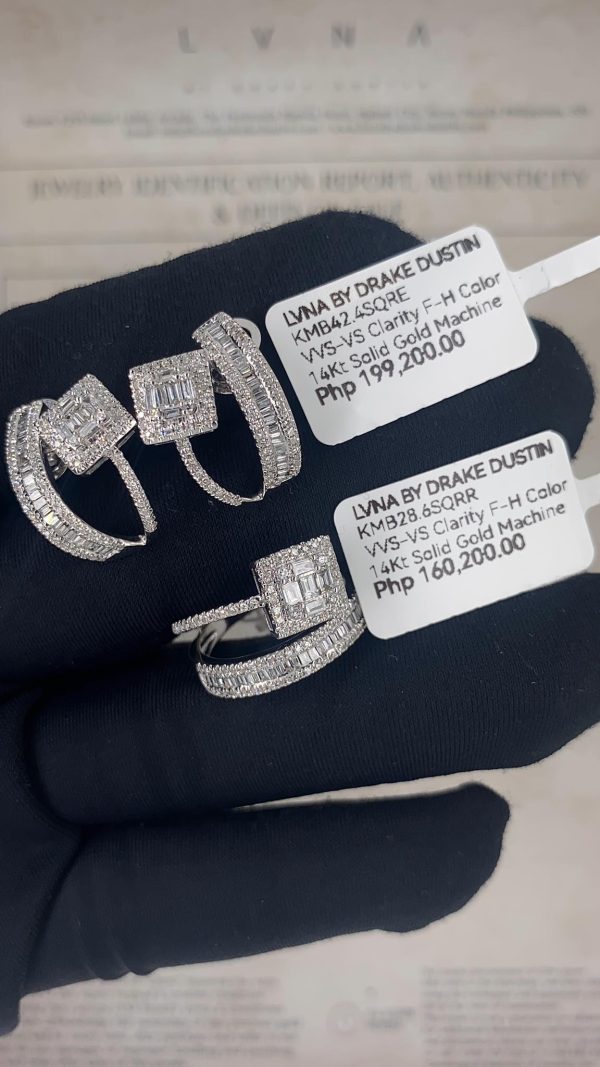 Square Baguette Creolle Diamond Jewelry Set 14kt Sale