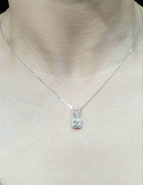 Square Baguette Pendant Diamond Necklace 14kt Online now