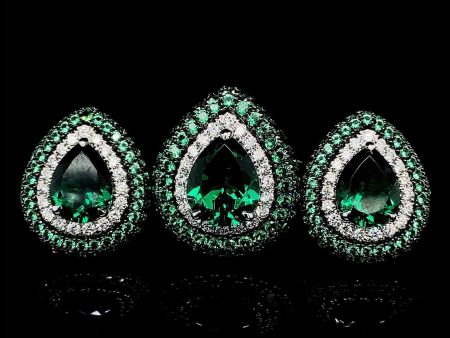 PREORDER | Teardrop Green Emerald Gemstones Paved Statement Diamond Jewelry Set 14kt Sale