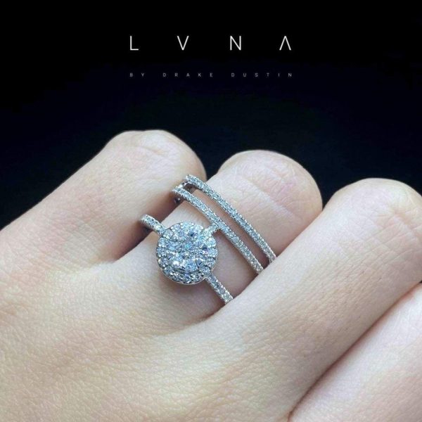 PREORDER | Round Stacked Paved Band Statement Diamond Ring 14kt For Cheap